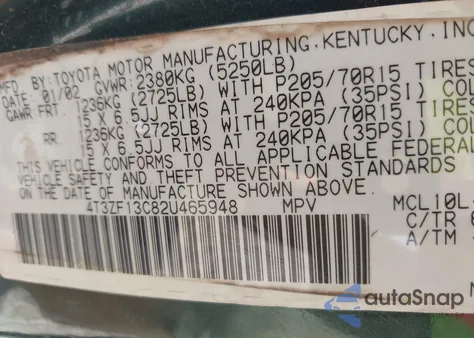 2002 Toyota Sienna Le из США, поврежденный, VIN 4T3ZF13C82U465948